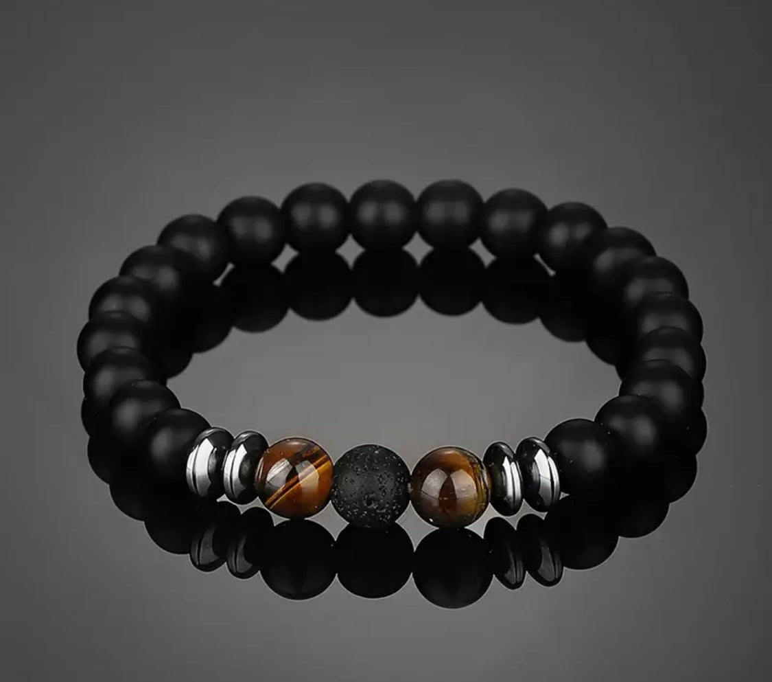 Boho Style Black Bead Bracelet for Men
