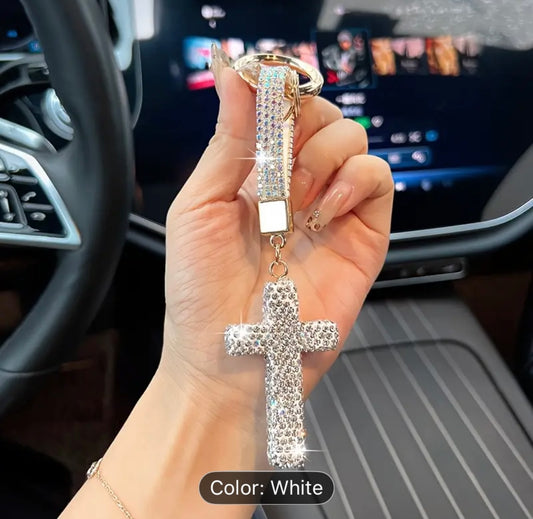 Rhinestone Cross Keychain