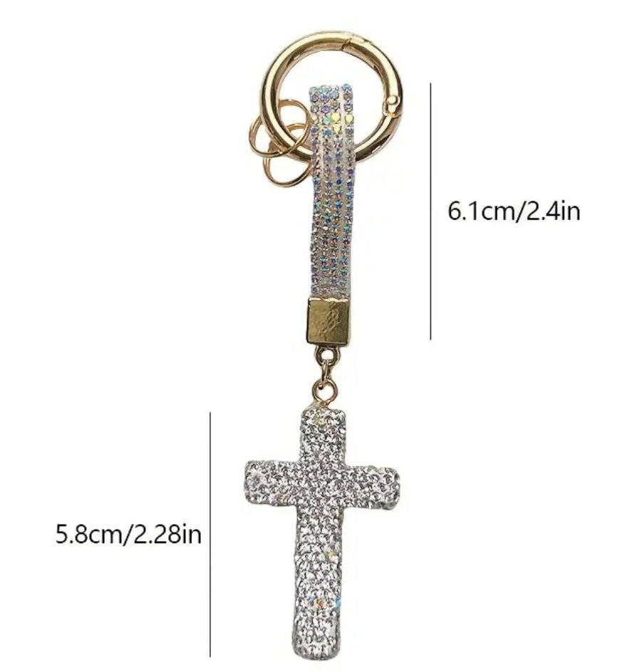 Rhinestone Cross Keychain
