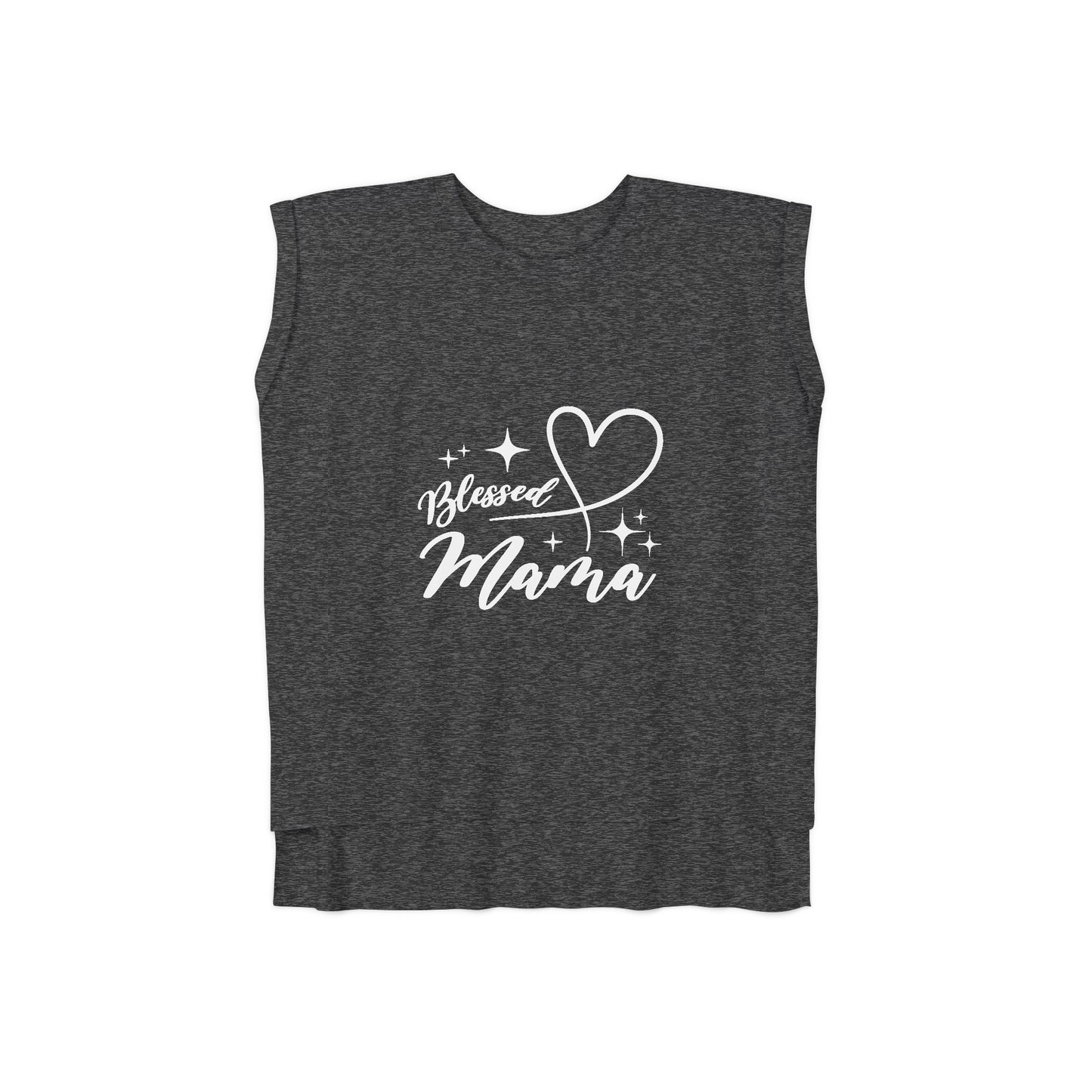 Blessed Mama Women’s Flowy Rolled Cuffs Muscle Tee