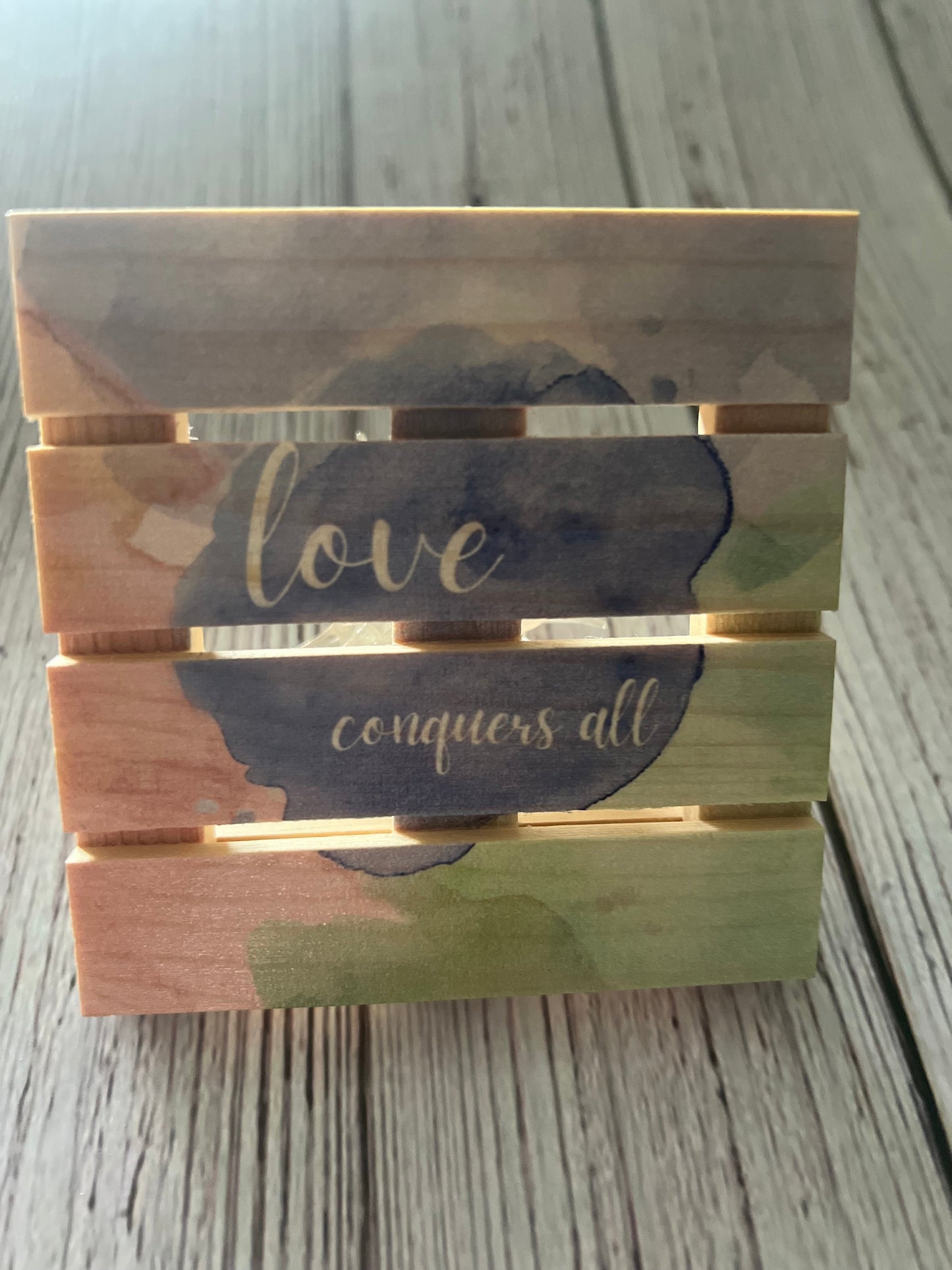 Mini Pallet Coaster - Love Conquers All