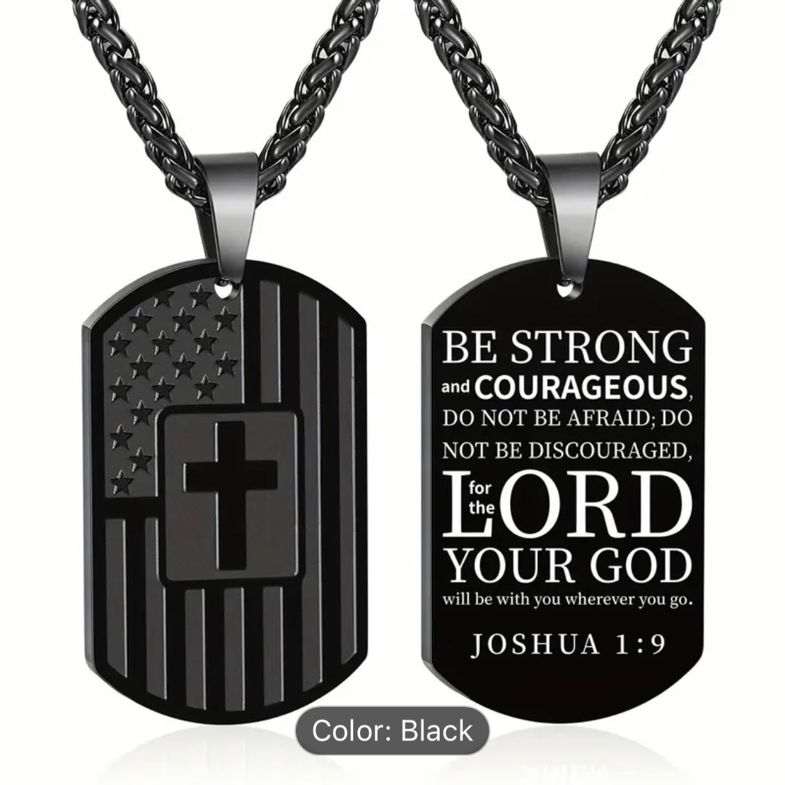 Black Dog Tag Necklace - Be Strong & Courageous