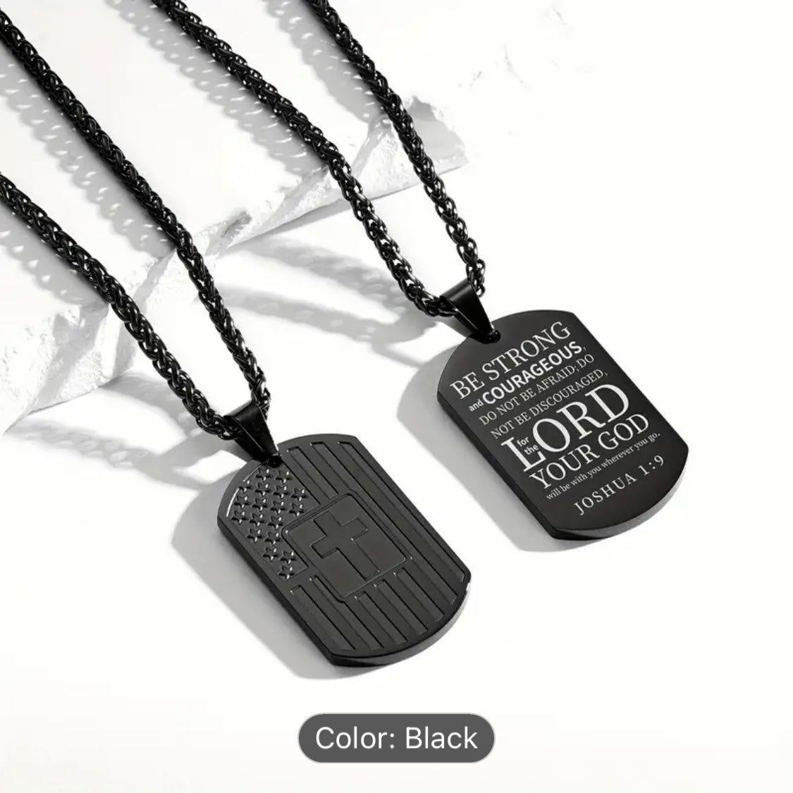 Black Dog Tag Necklace - Be Strong & Courageous