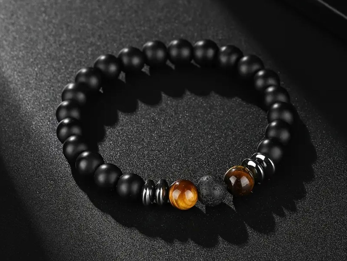 Boho Style Black Bead Bracelet for Men