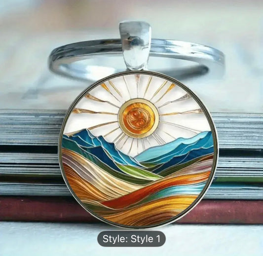 Vibrant Sunrise Mountain Landscape Keychain