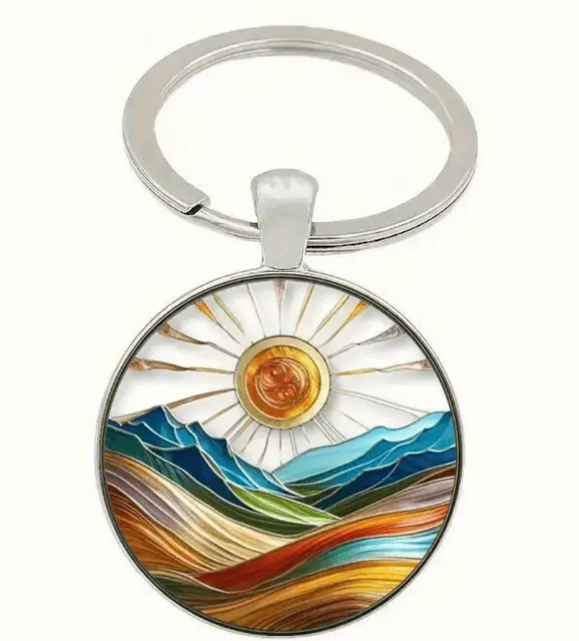 Vibrant Sunrise Mountain Landscape Keychain