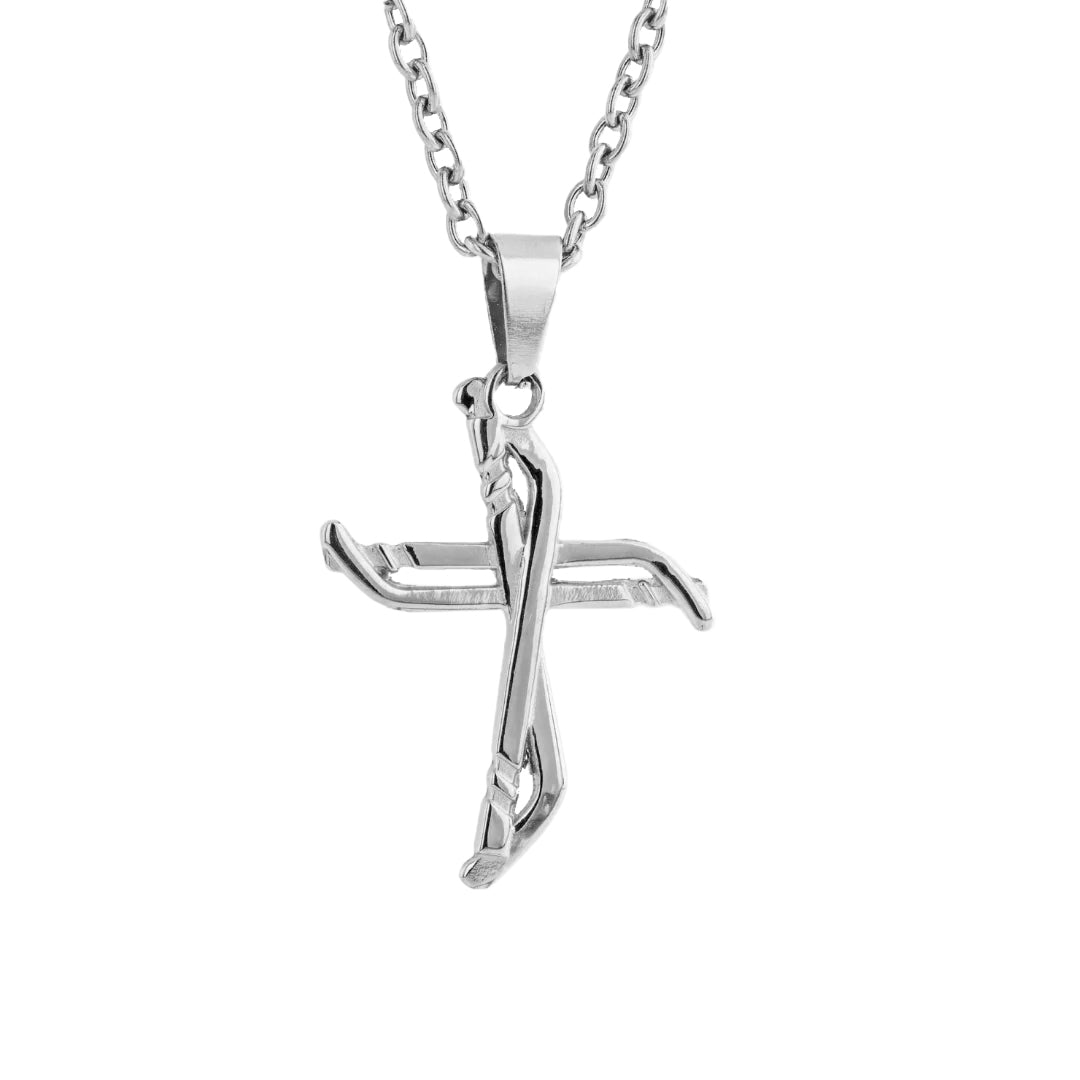 Slap Shot Hockey Cross Necklace