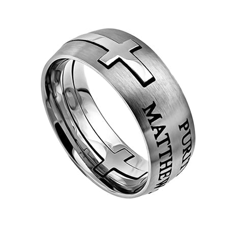 Men's Silver Square Cross Ring- Purity