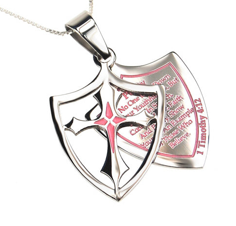 Women's 2 Piece Shield Cross Necklace