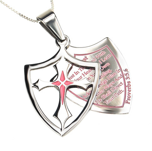 Women's 2 Piece Shield Cross Necklace